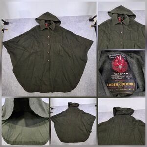 Vintage Loden Plankl Cape Mens One Size Green Wool Hooded Austrian Overcoat
